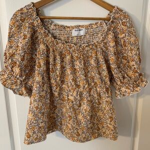 Old Navy Women's Floral Blouse - Mustard and Cream